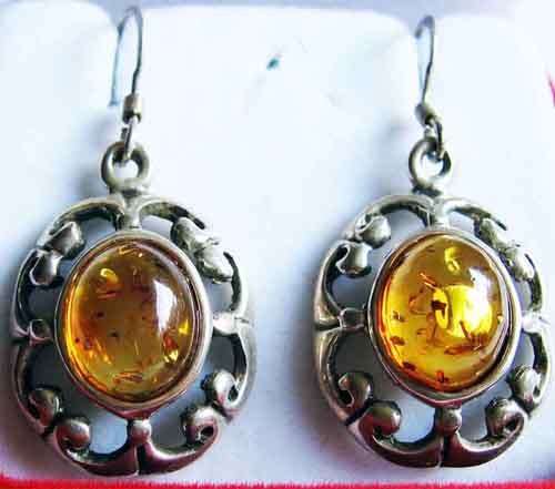 Sterling Silver and  Amber Earrings