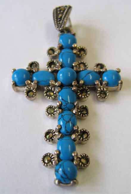 Sterling Silver Marcasite & Turquoise cross/ Pendant