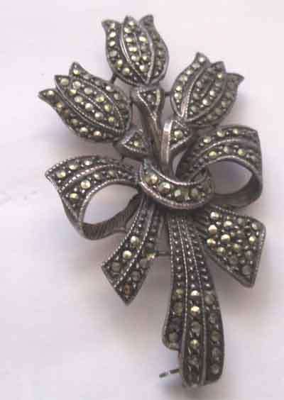 Big & Beautiful Sterling Silver & Marcasite Brooch