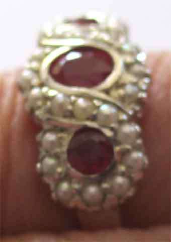 Spectacular Triple Rubies and Seed Pearls Ring