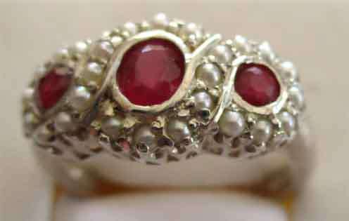 Spectacular Triple Rubies and Seed Pearls Ring