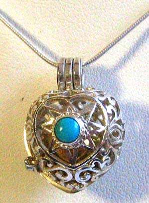 Heart Shape Sterling Silver and Turquoise  '' Rattle '' -Pendant