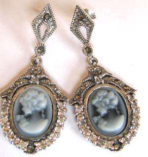 Big & Beautiful Sterling Silver , Cameos & Marcasite Earrings