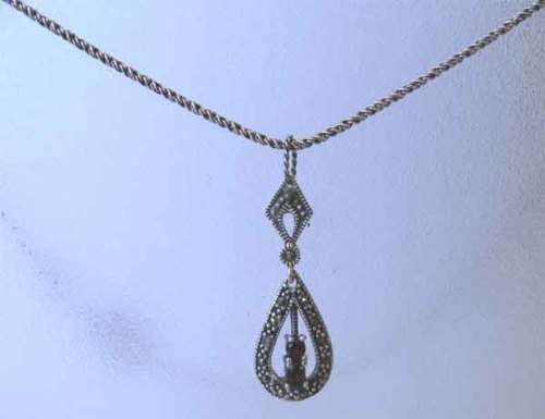 925, Sterling Silver Necklace [popcorn Chain] and Garnets & Marcasite Pendant on