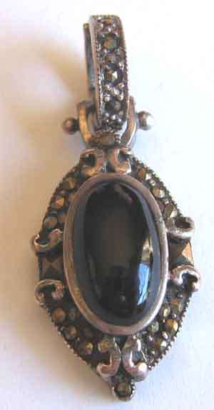 Solid 925 -Sterling Silver, Marcasite  & Black Onyx  Pendant.