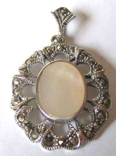 Solid 925 -Sterling Silver, Marcasite  and M.O P.   Pendant.