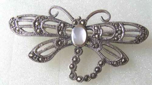 Sterling Silver , Marcasite and MOP Dragonfly Brooch