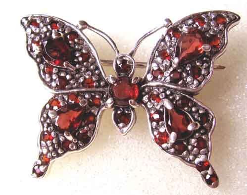 Just Beautiful Sterling Silver and Garnets Butterfly Brooch
