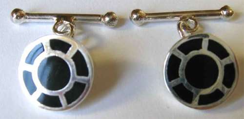 Lovely 925 Sterling Silver  and Black Enamel Cufflinks
