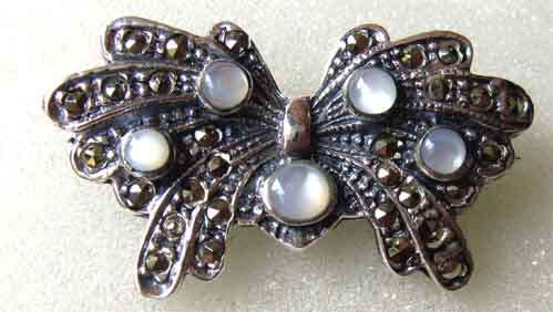 Sterling Silver Moonstones and Marcasite ` Butterfly ` Brooh