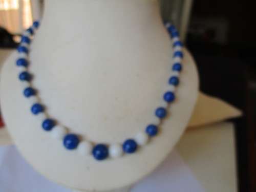 925 Sterling Silver ,Opalite , White jade and Lapis Lazuli Necklace