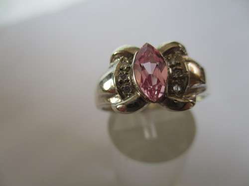 Sterling Silver, Cz and Pink Topaz Ring