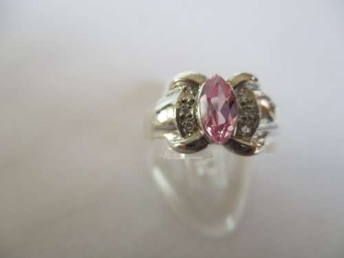 Sterling Silver, Cz and Pink Topaz Ring
