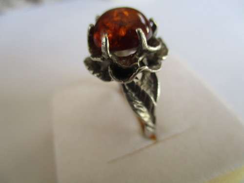 925 Sterling Silver and Amber Ring