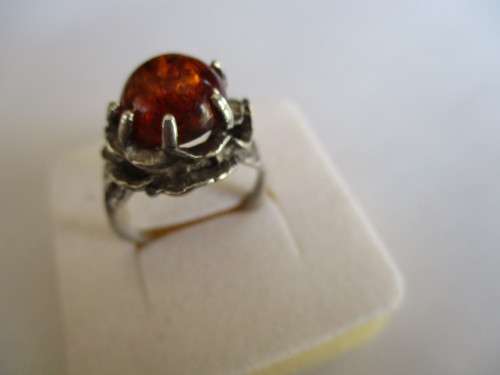 925 Sterling Silver and Amber Ring