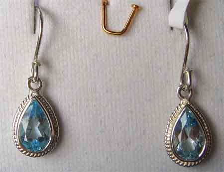Sterling Silver and Pear Blue Topaz Earrings