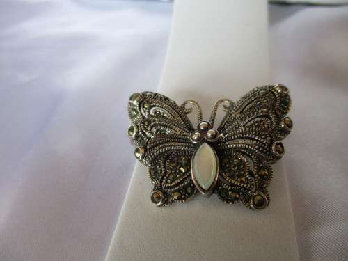 Beautiful Sterling Silver, Marcasite and M O P Brooch