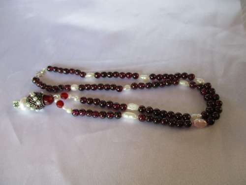 925 -Sterling Silver, Genuine Garnets & Pearls Necklace