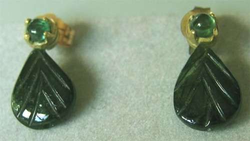 9ct solid Yellow Gold & Genuine Green Tourmalines Earrings