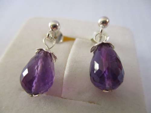 Sterling Silver and Genuine Amethysts Earrings