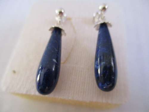 925 Sterling Silver  and Drop Lapis Lazuli Earrings