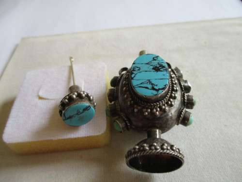 Decorative Vintage Sterling Silver and Turquoise Perfume Bottle/ Pendant