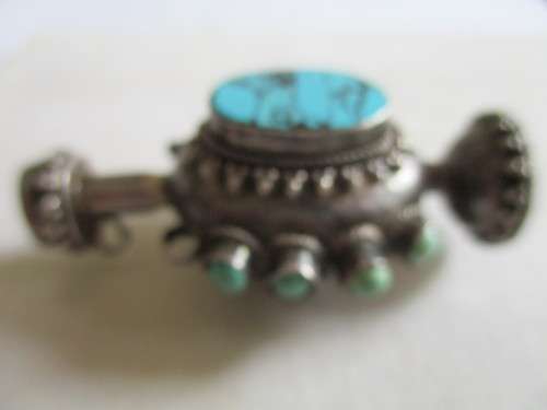 Decorative Vintage Sterling Silver and Turquoise Perfume Bottle/ Pendant