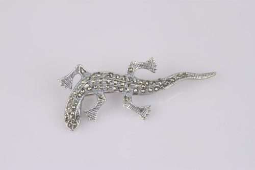 Art deco 925 Sterling Silver and Marcasite `Lizard `Brooch