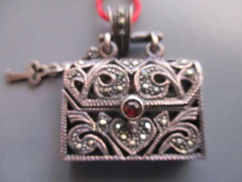 925 Sterling Silver  and Genuine Garnet `purse `/ Pendant