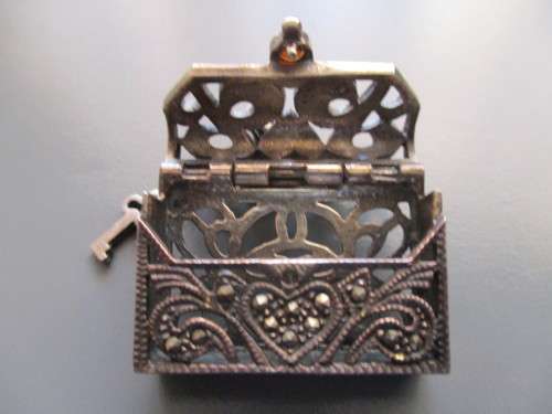 925 Sterling Silver  and Genuine Garnet `purse `/ Pendant