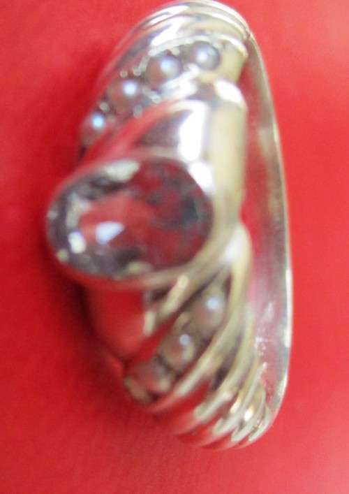 925 -Sterling Silver  Seed Pearls and  Blue Topaz Ring