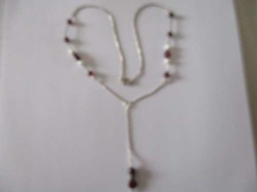 Beautiful-   925 Sterling Silver Pearls and Garnets Necklace