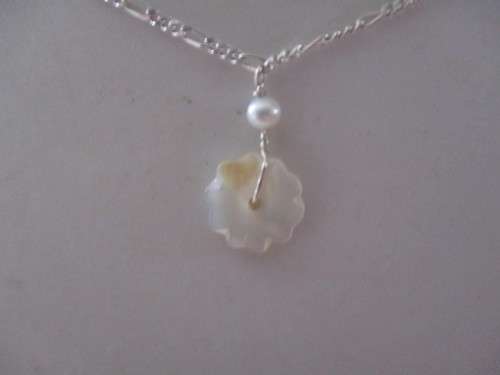 925 Sterling Silver Chain &  and Round Pearl  on MOP Necklace