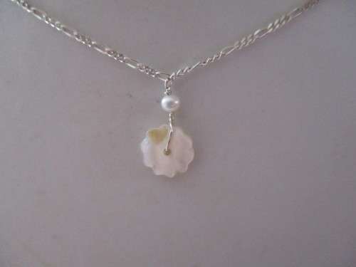 925 Sterling Silver Chain &  and Round Pearl  on MOP Necklace
