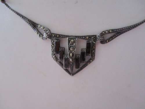 925 -Sterling Silver Marcasite  and Black Onyx Necklace