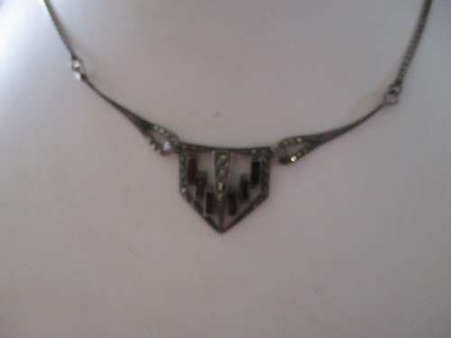 925 -Sterling Silver Marcasite  and Black Onyx Necklace
