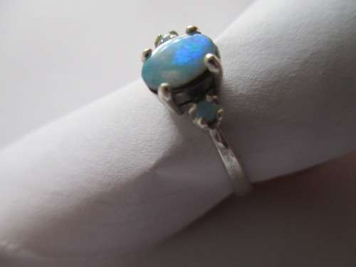925 Sterling Silver and Genuine Australian Opals Ring