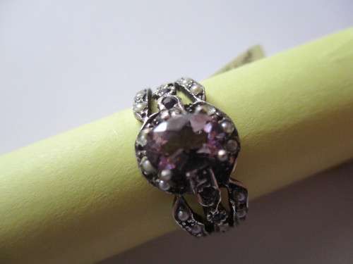 925 Sterling Silver Genuine Pearls and Amethyst Ring