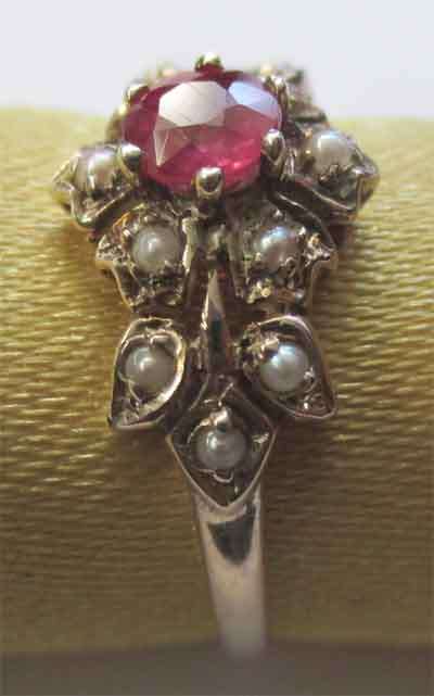 925 -Sterling Silver Genuine Ruby and Pearls Ring