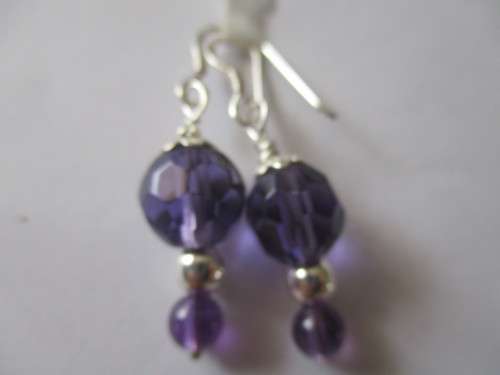 925 Sterling Silver  and Genuine Amethysts Earrings