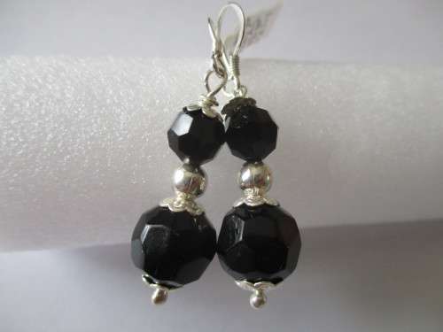 Big & Beautiful  925 Sterling Silver  and  Black Onyx Faceted Beds Earrings