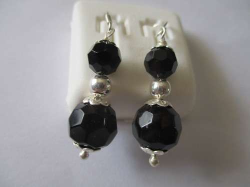 Big & Beautiful  925 Sterling Silver  and  Black Onyx Faceted Beds Earrings