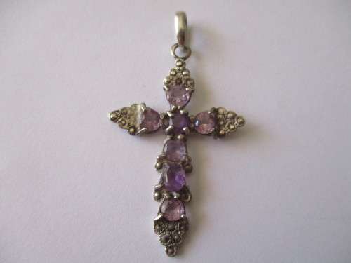 925 Sterling Silver  and Genuine Amethysts Pendant/ cross