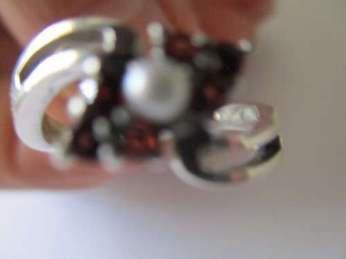 925 Sterling Silver  Pearl and Garnets  Ring
