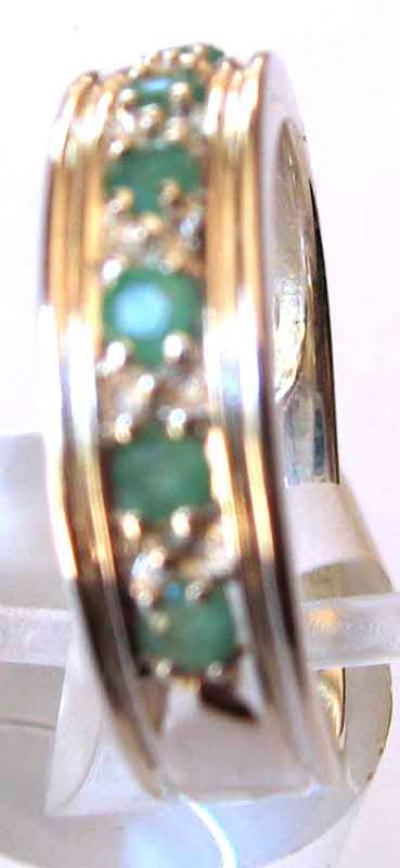 Genuine Emeralds  in Half eternity Sterling Silver Ring.