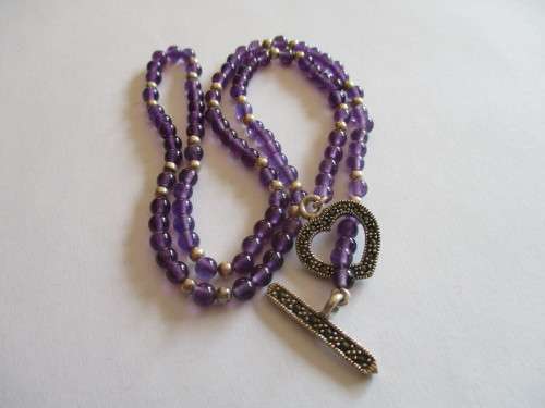 Sterling Silver , Marcasite and Genuine Amethysts  Necklace
