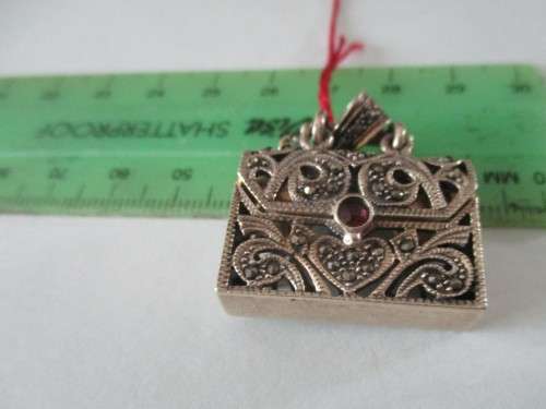 925 Sterling Silver  and Genuine Garnet `purse `/ Pendant