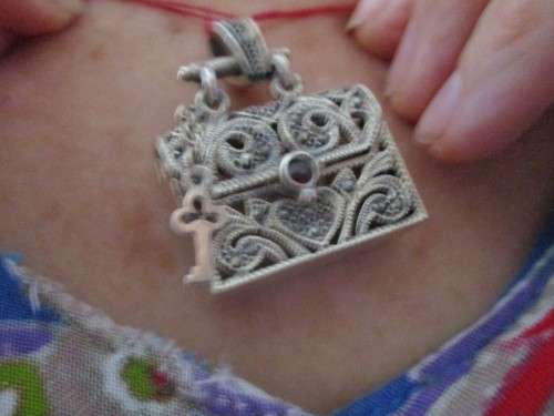 925 Sterling Silver  and Genuine Garnet `purse `/ Pendant
