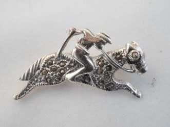 925 Sterling Silver, Marcasite ` Hose Riding ` Brooch