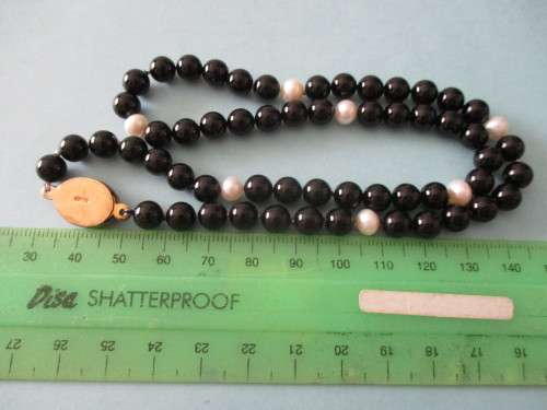 925 Sterling Silver Genuine Black Onyx & cultured Pearls Neclace